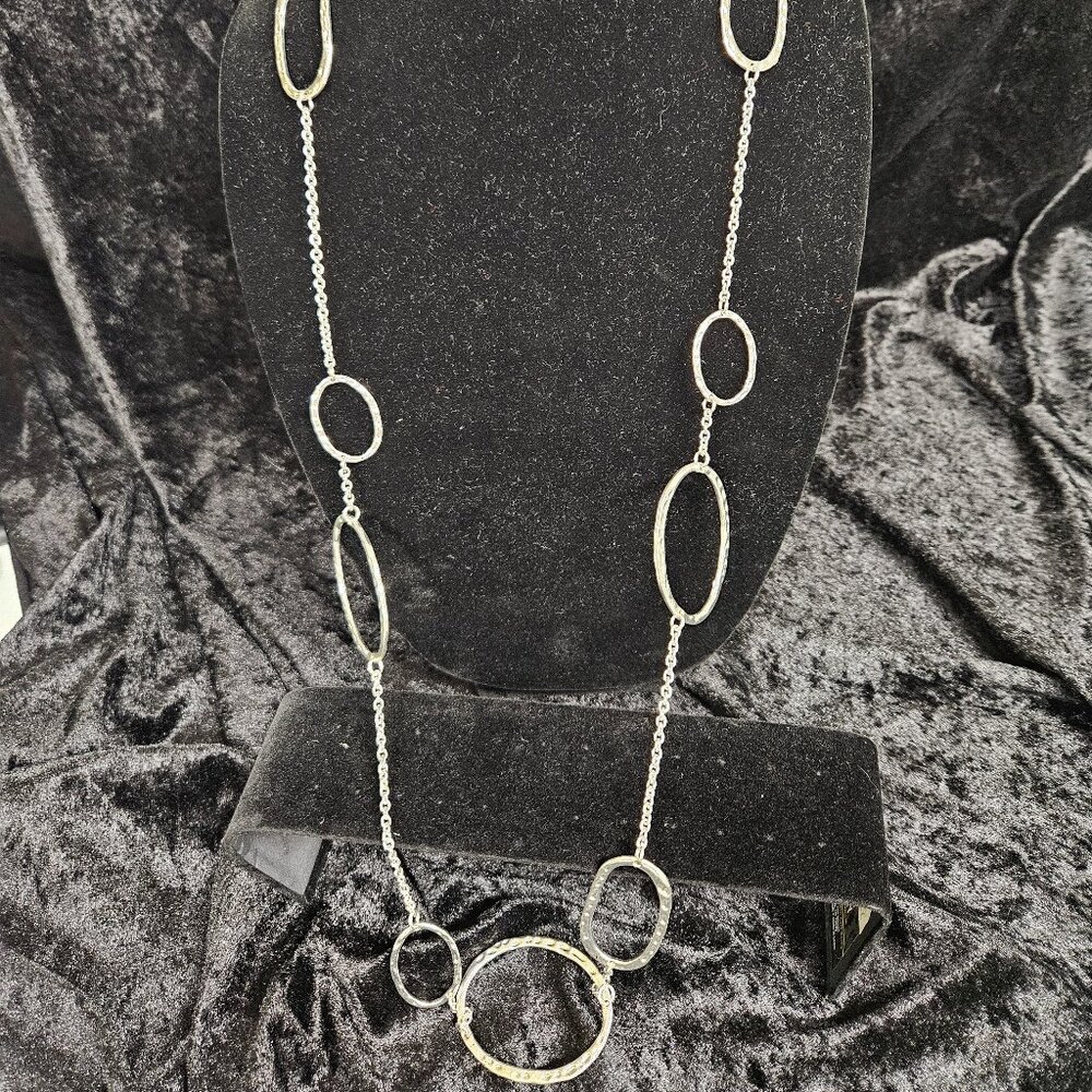 Silver toned long necklace with oval accents -  17"